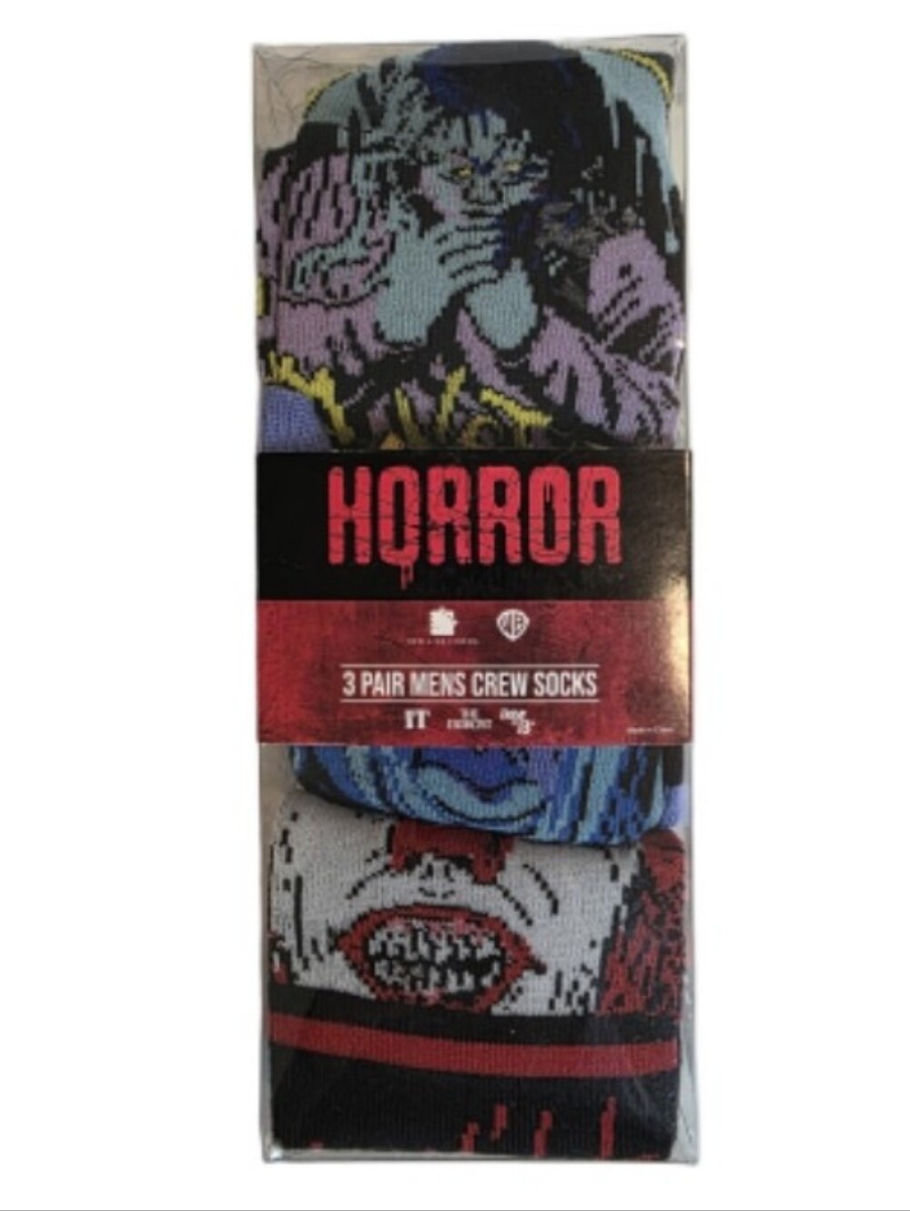 Warner Bros. Horror Movie 3-Pair Crew Sock Set 8-12 IT, Exorcist, & Friday 13th